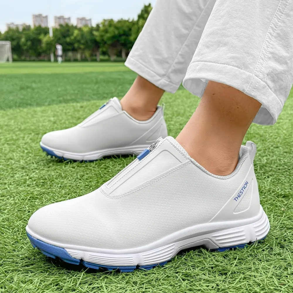 THESTRON Professional Men Waterproof Spikes Golf Shoes Sports Sneakers Male Golf Footwears New Zipper Men's Spikes Golf Shoes Man Non-Slip Walking Sneakers Slip-on Casual Golf Shoes