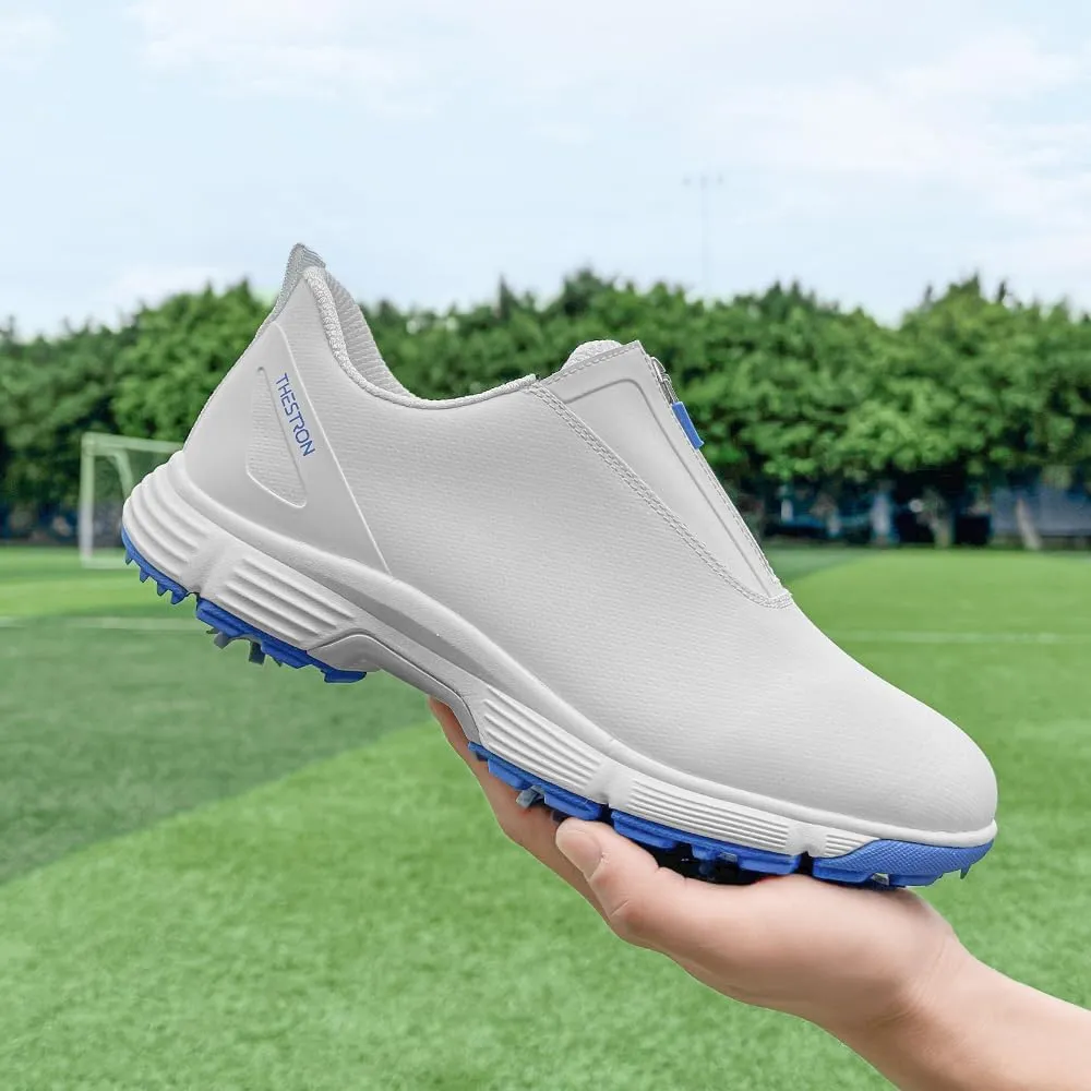 THESTRON Professional Men Waterproof Spikes Golf Shoes Sports Sneakers Male Golf Footwears New Zipper Men's Spikes Golf Shoes Man Non-Slip Walking Sneakers Slip-on Casual Golf Shoes