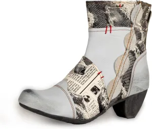 TMA EYES Newsprint Patchwork Leather Women's Heel Boots