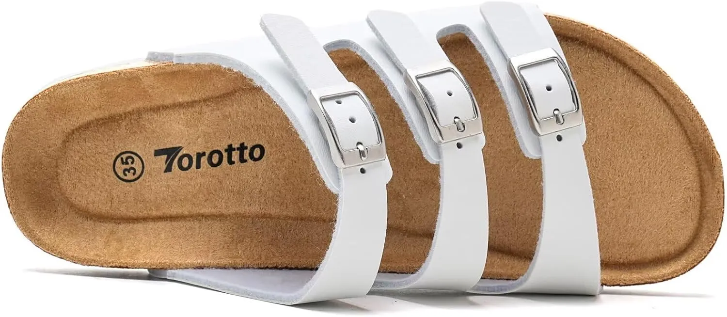 Torotto Boys Girls Sandals with Cork Footbed Adjustable Buckle Casual Slides Sandals Open Toes Flat for Kids Toddler