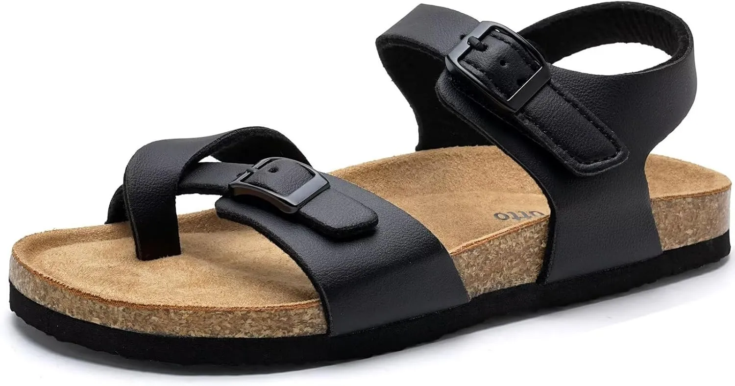 Torotto Girls Boys Sandals with Cork Footbed Adjustable Buckle Summer Slides Flip Flops Open Toes Flat for Kids Toddler