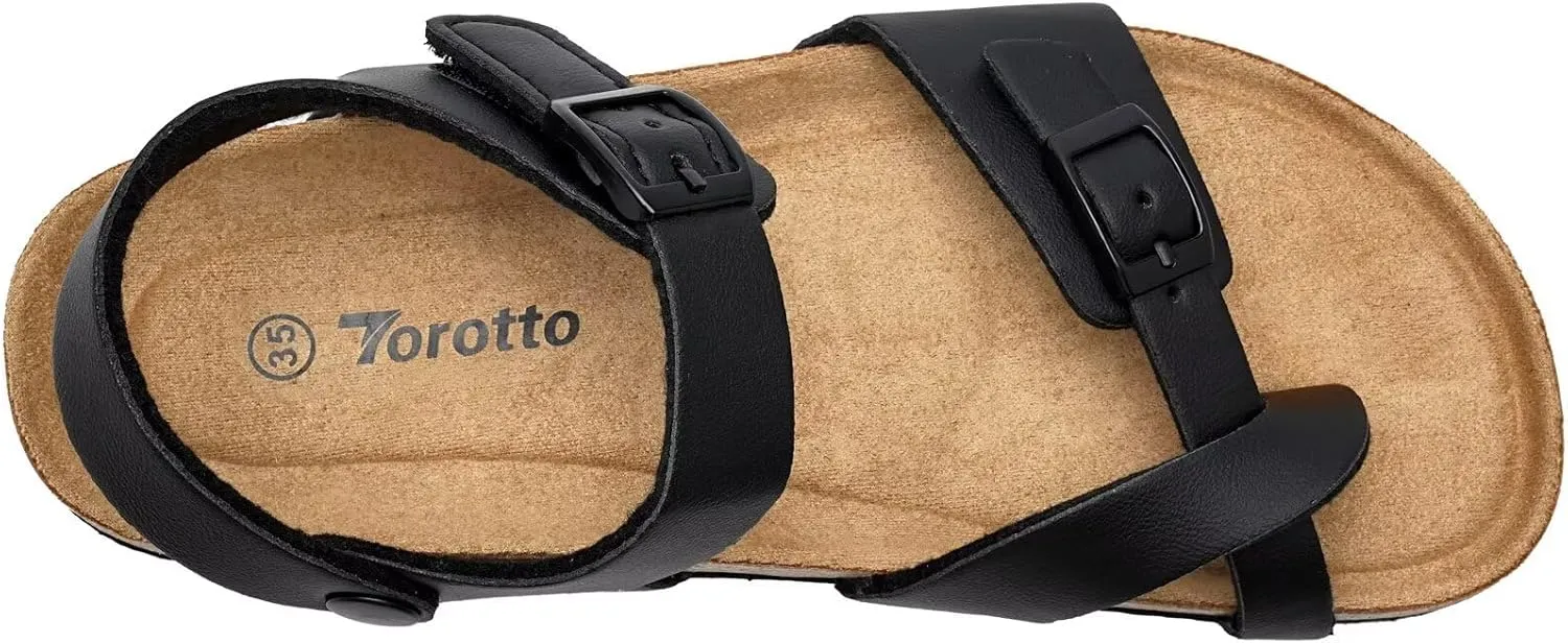 Torotto Girls Boys Sandals with Cork Footbed Adjustable Buckle Summer Slides Flip Flops Open Toes Flat for Kids Toddler