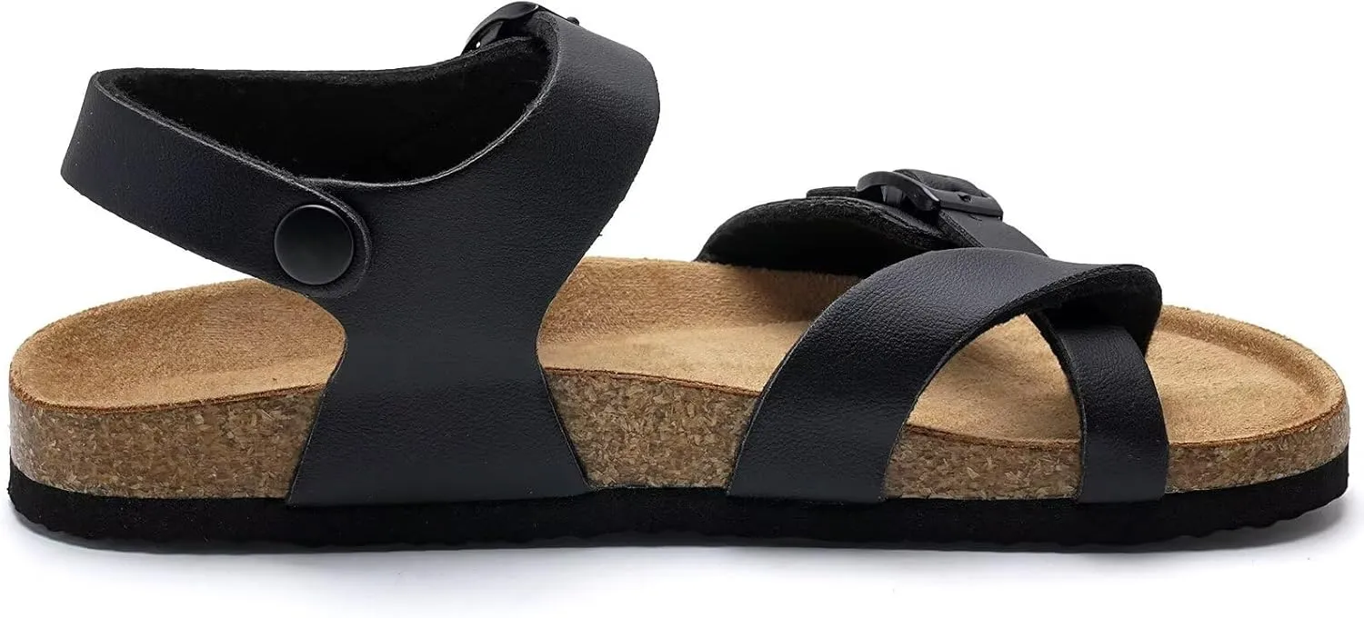 Torotto Girls Boys Sandals with Cork Footbed Adjustable Buckle Summer Slides Flip Flops Open Toes Flat for Kids Toddler