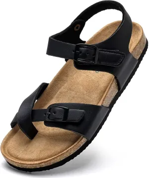 Torotto Girls Boys Sandals with Cork Footbed Adjustable Buckle Summer Slides Flip Flops Open Toes Flat for Kids Toddler