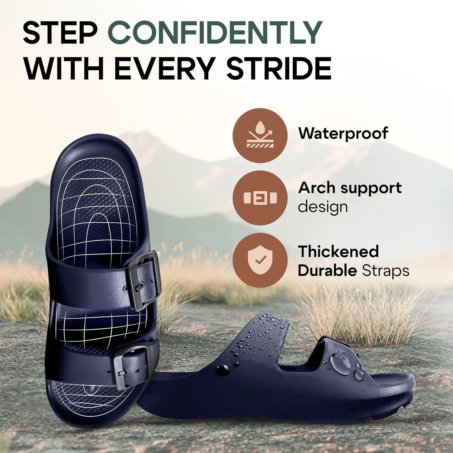 Trailvia Comfortable Footbed Sandals for Men & Women – Adjustable Buckle & Arch Support, Waterproof Summer Slides for Outdoor, Beach & Everyday Adventures