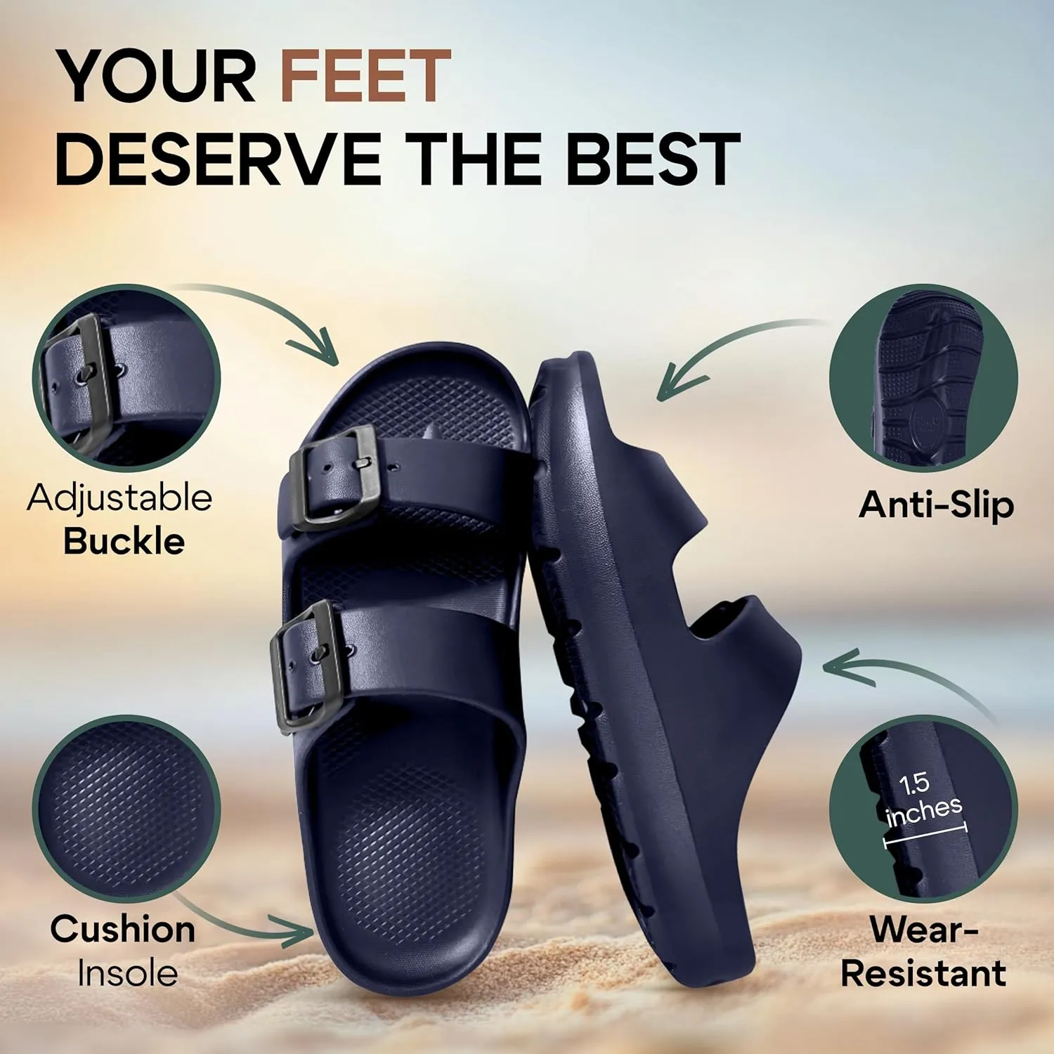 Trailvia Comfortable Footbed Sandals for Men & Women – Adjustable Buckle & Arch Support, Waterproof Summer Slides for Outdoor, Beach & Everyday Adventures