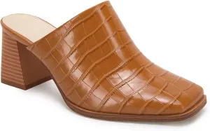 Trish Lucia Womens Chunky Stacked Heel Mules Closed Square Toe Heeled Slip on Clogs Casual Backless Loafers Shoes