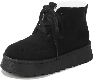 Uacllcau Platform Mini Boots for Women Winter Boots Warm Faux Fur Lining Lace Up Ankle Boots for Women Anti-Slip Short Snow Booties with Memory Foam Insole for Indoor & Outdoor