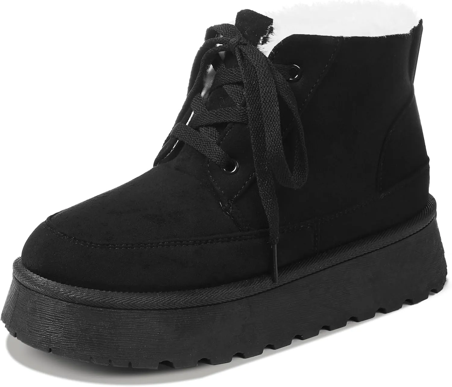 Uacllcau Platform Mini Boots for Women Winter Boots Warm Faux Fur Lining Lace Up Ankle Boots for Women Anti-Slip Short Snow Booties with Memory Foam Insole for Indoor & Outdoor