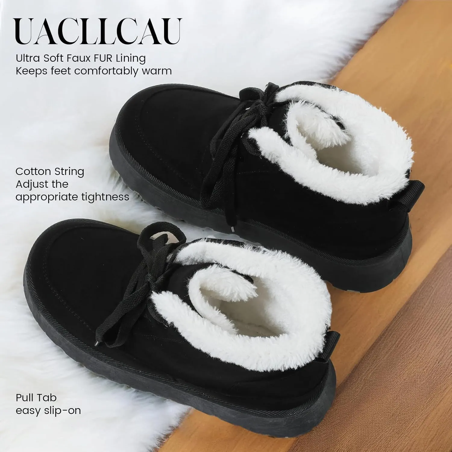 Uacllcau Platform Mini Boots for Women Winter Boots Warm Faux Fur Lining Lace Up Ankle Boots for Women Anti-Slip Short Snow Booties with Memory Foam Insole for Indoor & Outdoor