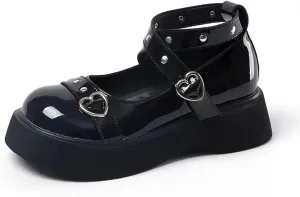 Ulalaza Vintage Mary Jane Comfort Loafers Platform Chunky Mid-Heel Classic Lace up Zipper Closed Round Toe Slip-on Uniform Dress Shoes Brogues Casual Fashion Shoes with Chain for Women