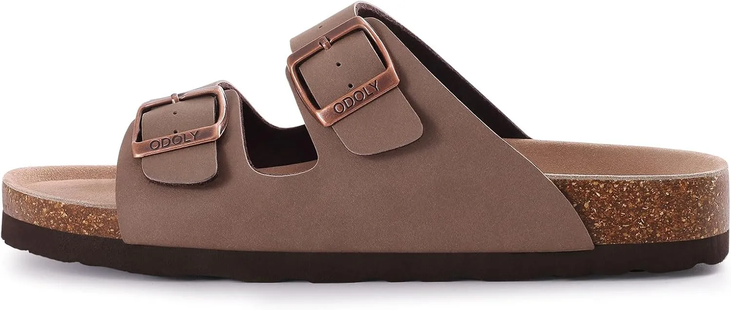Unisex Cork Footbed Slide Sandal, Arch Support Summer Outdoor Sandals with Adjustable Buckle for Women and Men