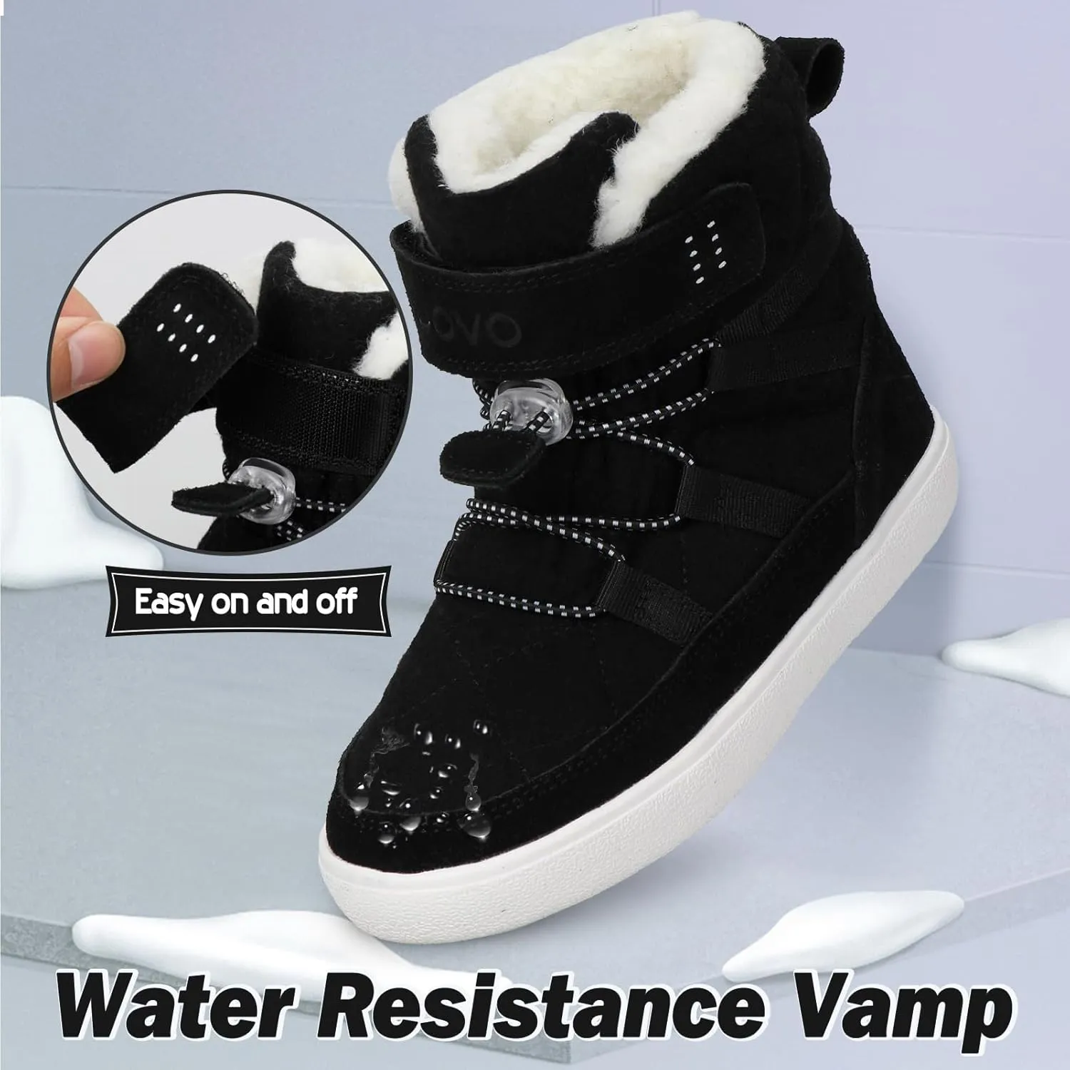 UOVO Boys Snow Boots Winter Waterproof Slip Resistant Fur Lined Outdoor Shoes(Little Kid/Big Kid)