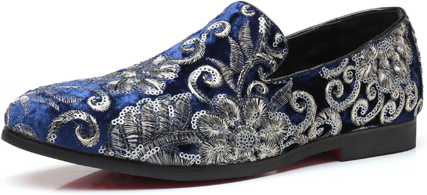 Venshine Mens Dress Loafers Slip On Shoes Glitter Wedding Party Prom Shoes