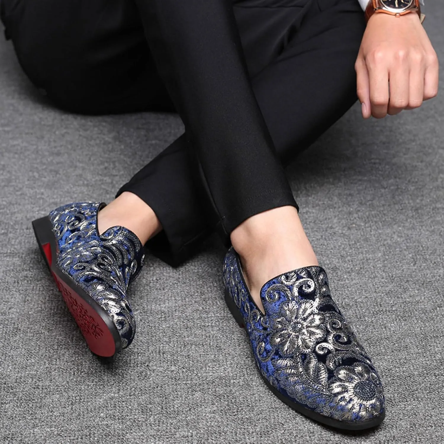 Venshine Mens Dress Loafers Slip On Shoes Glitter Wedding Party Prom Shoes