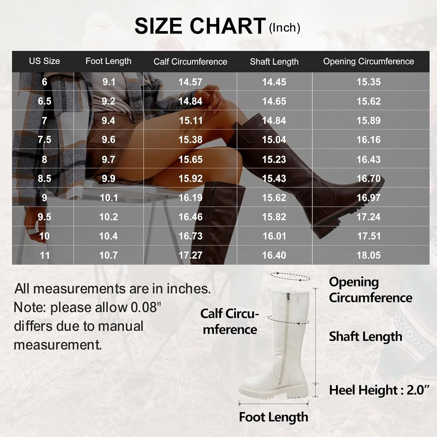 Vepose Women’s 9658 Knee High Boots Low Heel, Platform Tall Boots with Side Zipper for Ladies