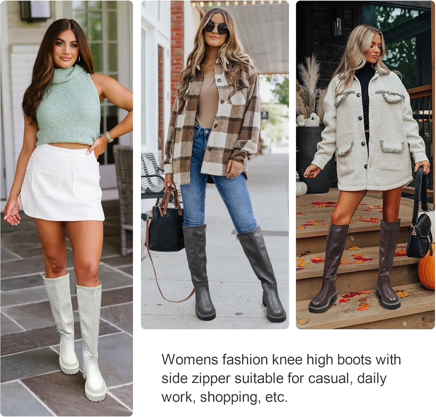 Vepose Women’s 9658 Knee High Boots Low Heel, Platform Tall Boots with Side Zipper for Ladies