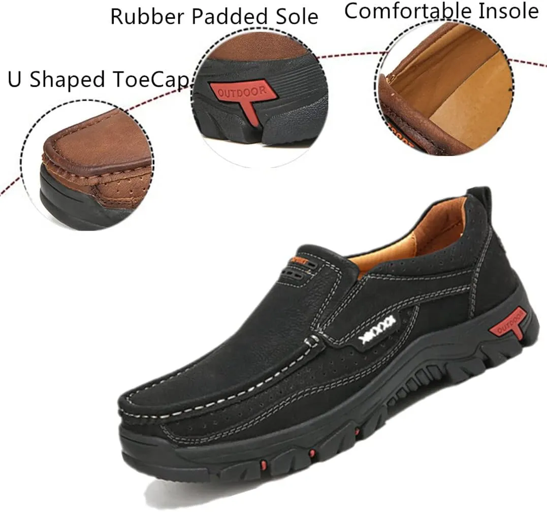 Veslexth Mens Classic Walking Loafers Men Leather Leisure Driving Slip On Sneakers Casual Soft Outdoor Comfortable Dress Shoes