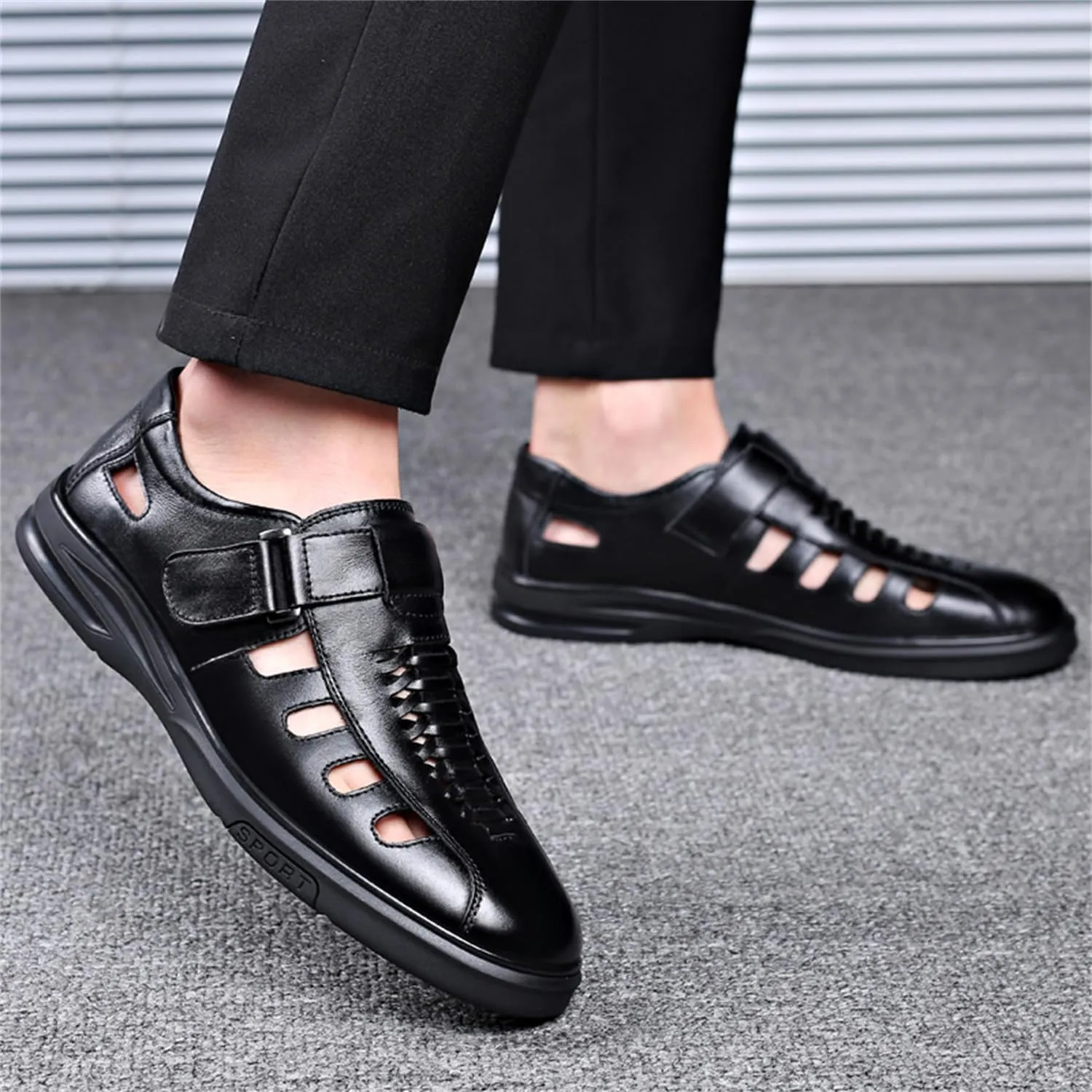 Veslexth Men's Sandals Causal Leather Shoes Outdoor Sport Lightweight Arch Support Walking Anti-Slip Loafers