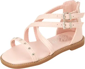 Vince Camuto Girls' Sandals - Open Toe Summer Shoes Flat Strappy Gladiator Sandals with Back Zipper and Adjustable Buckles