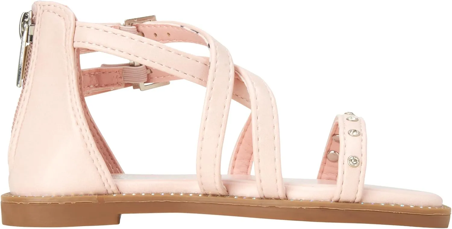 Vince Camuto Girls' Sandals - Open Toe Summer Shoes Flat Strappy Gladiator Sandals with Back Zipper and Adjustable Buckles