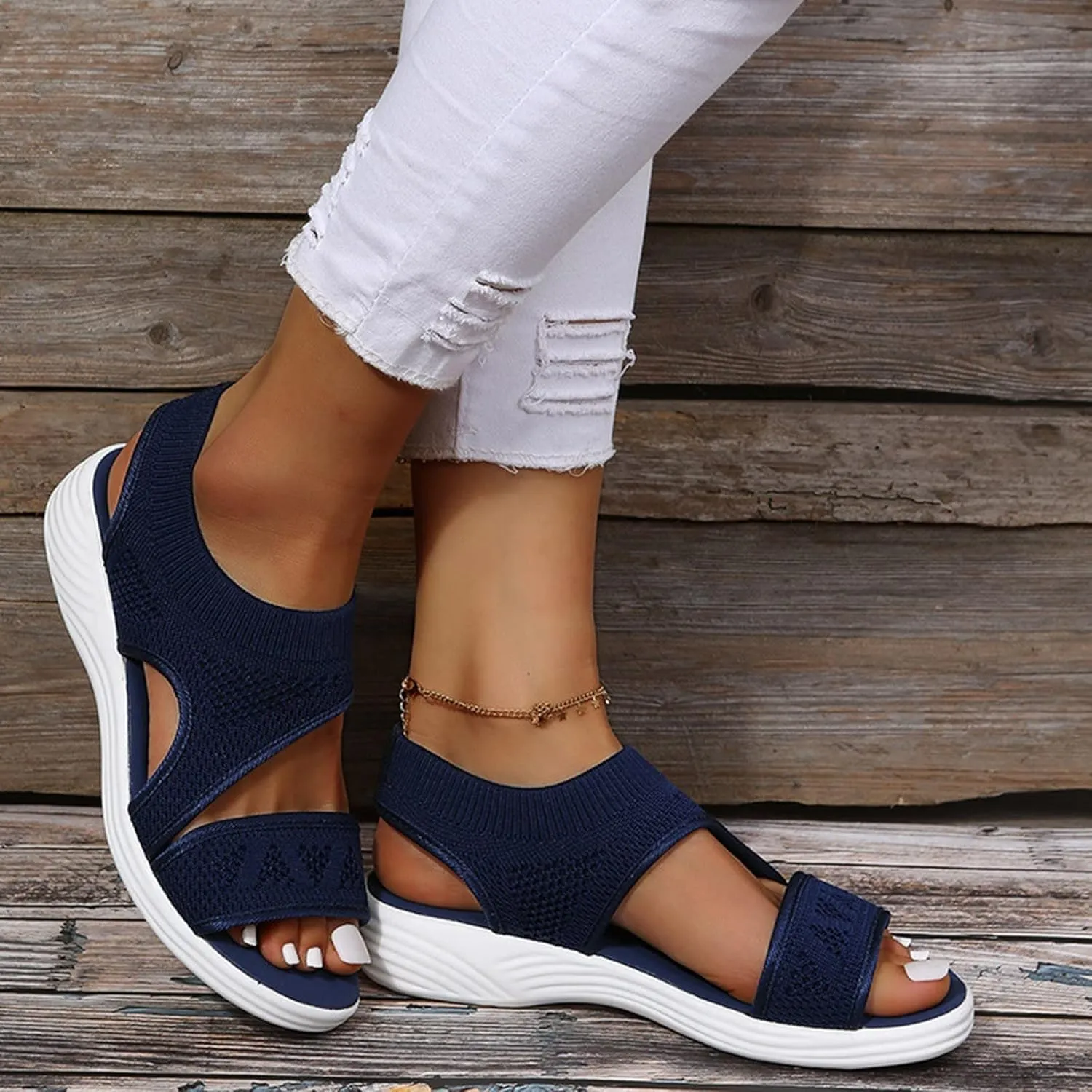 Walking Sandals for Women Platform Wedge with Arch Support Orthotic Comfortable Plantar Fasciitis Sandal Non-slip Casual Open Toe Sport Slip-Ons for Athletic Summer Beach Outdoor