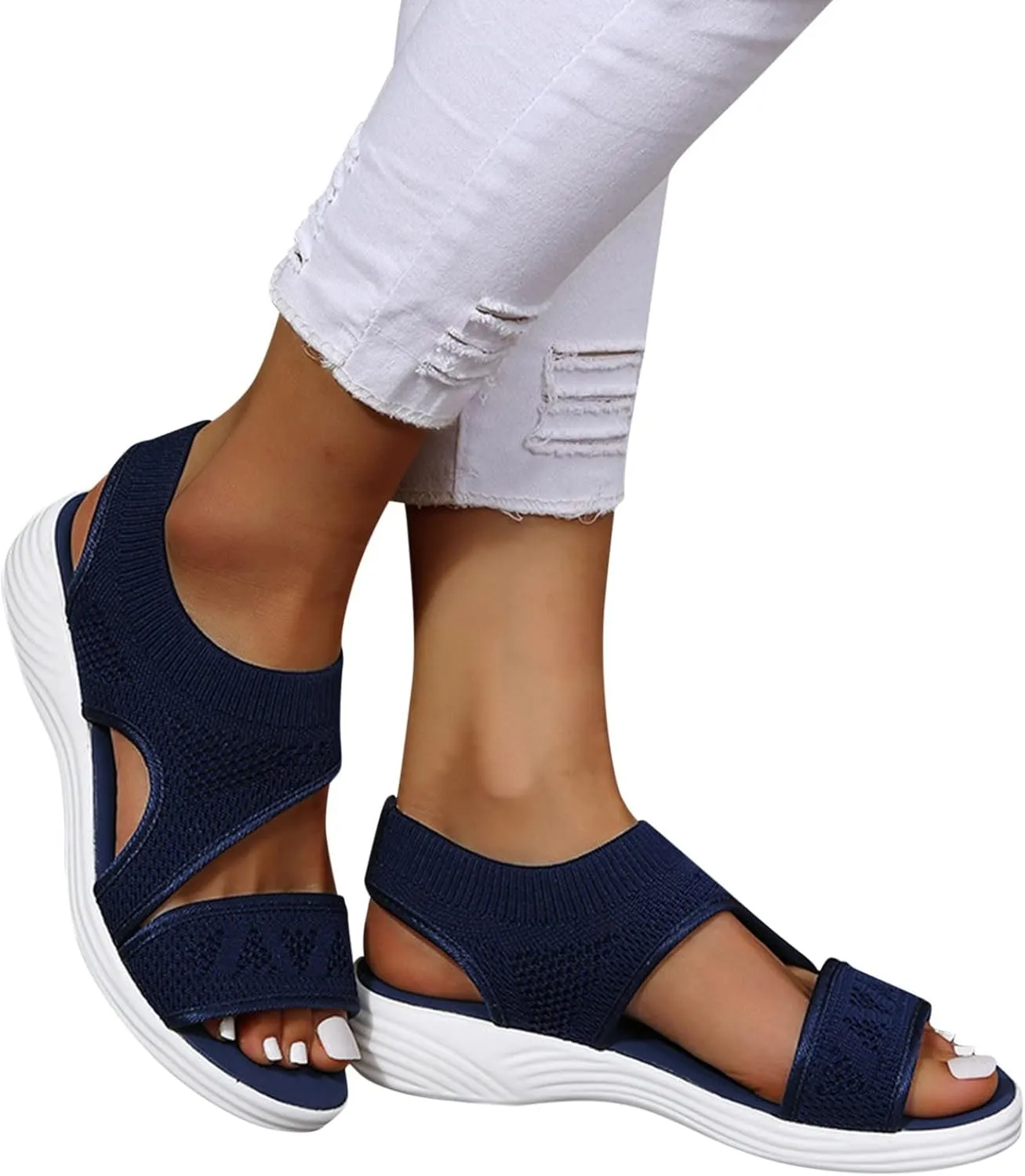 Walking Sandals for Women Platform Wedge with Arch Support Orthotic Comfortable Plantar Fasciitis Sandal Non-slip Casual Open Toe Sport Slip-Ons for Athletic Summer Beach Outdoor