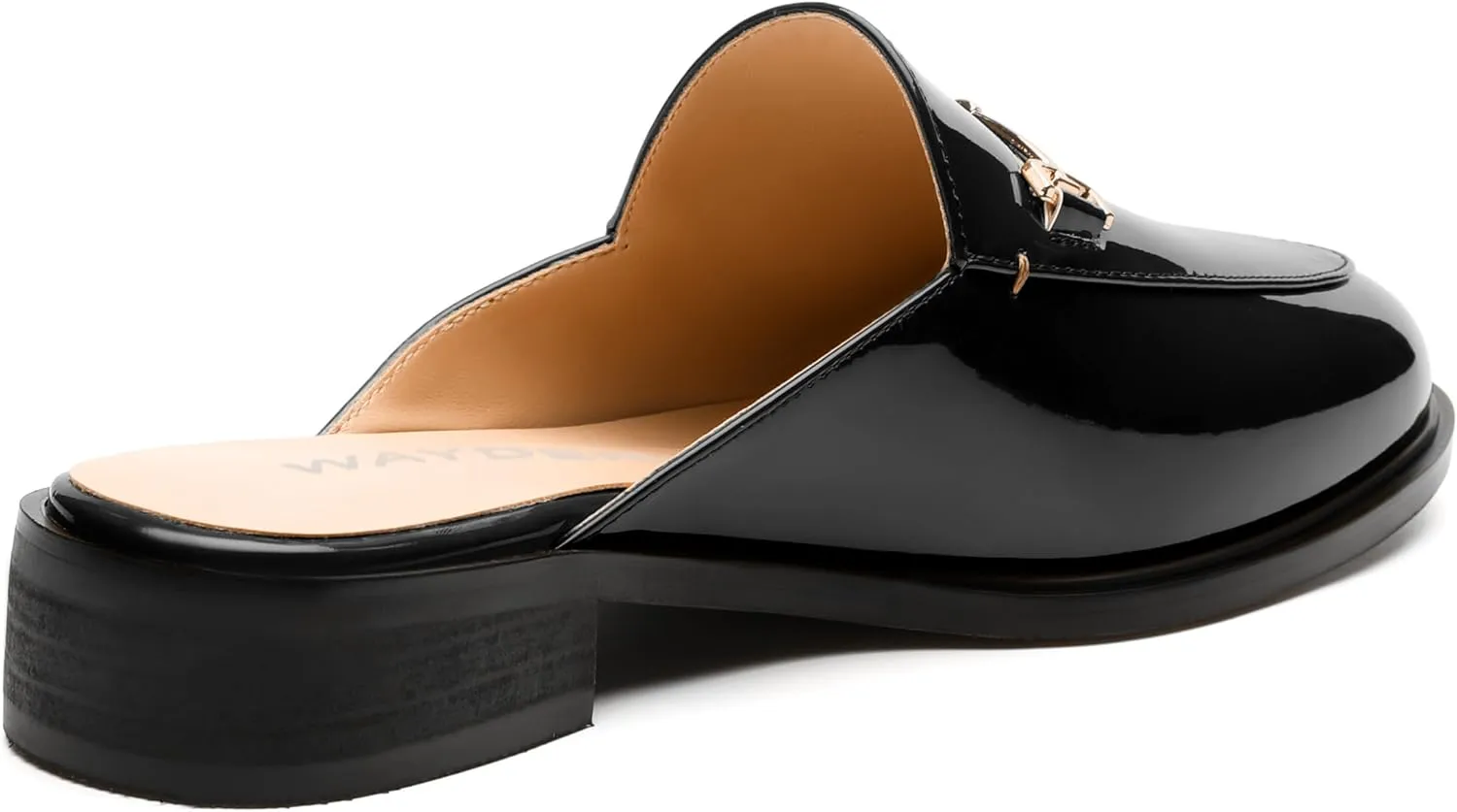 WAYDERNS Mules for Women Slides Loafer Shoes with Low Block Heel Round Closed Toe Comfortable Casual Patent Slip on Backless Loafers Work Business Office Shopping Buckle Mules