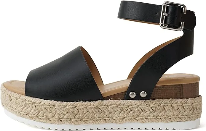 Wedge Professional-grade Black Pu Soda Topic Sandals Low-priced Espadrilles Studded Wide Platforms Strap Ankle