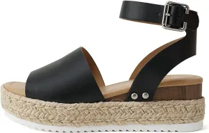 Wedge Professional-grade Black Pu Soda Topic Sandals Low-priced Espadrilles Studded Wide Platforms Strap Ankle