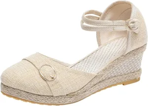 Wedge Sandals for Women 2024 Women Shoes Slope Heeled Linen Sandals Fashion Thick Heeled Beach Sandals