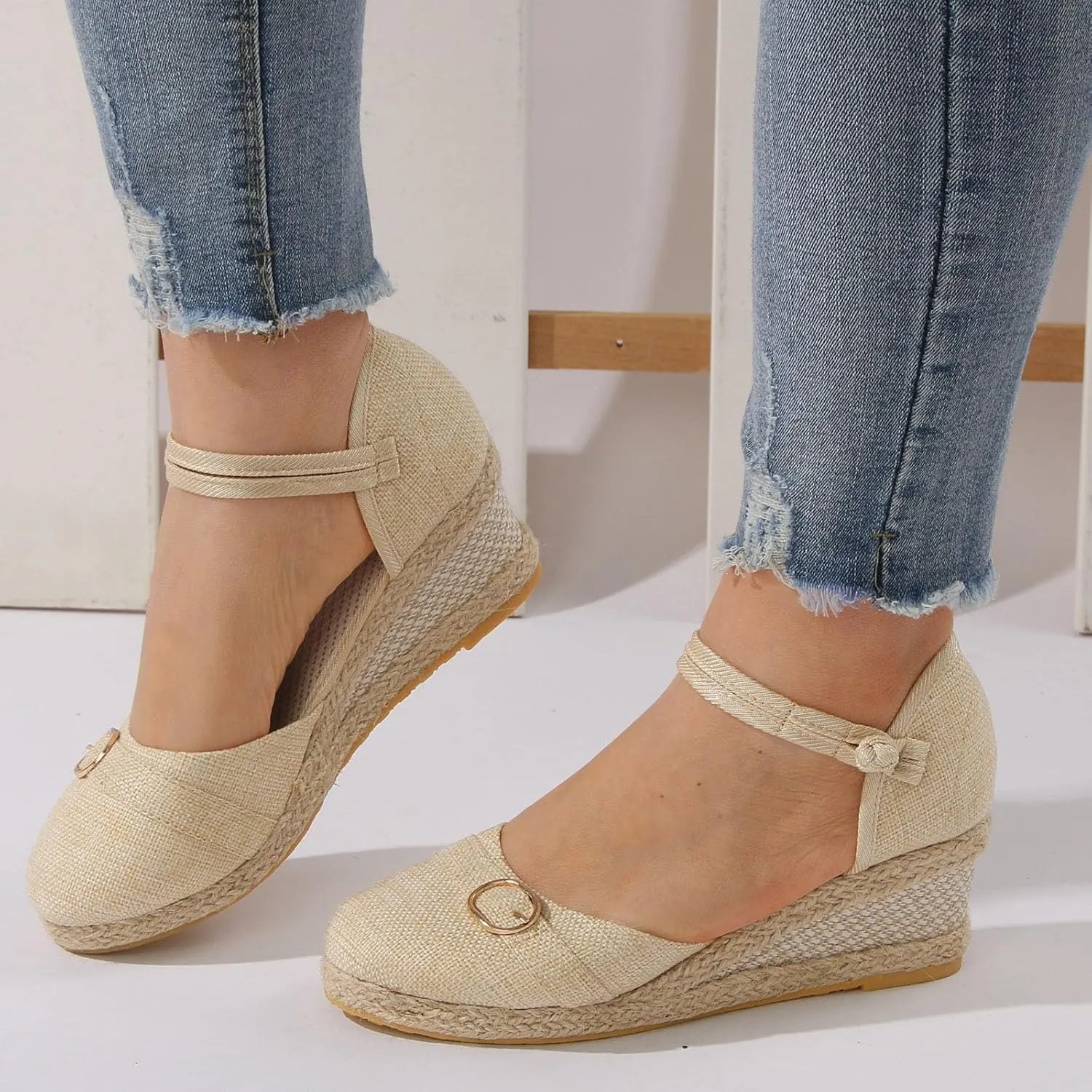 Wedge Sandals for Women 2024 Women Shoes Slope Heeled Linen Sandals Fashion Thick Heeled Beach Sandals