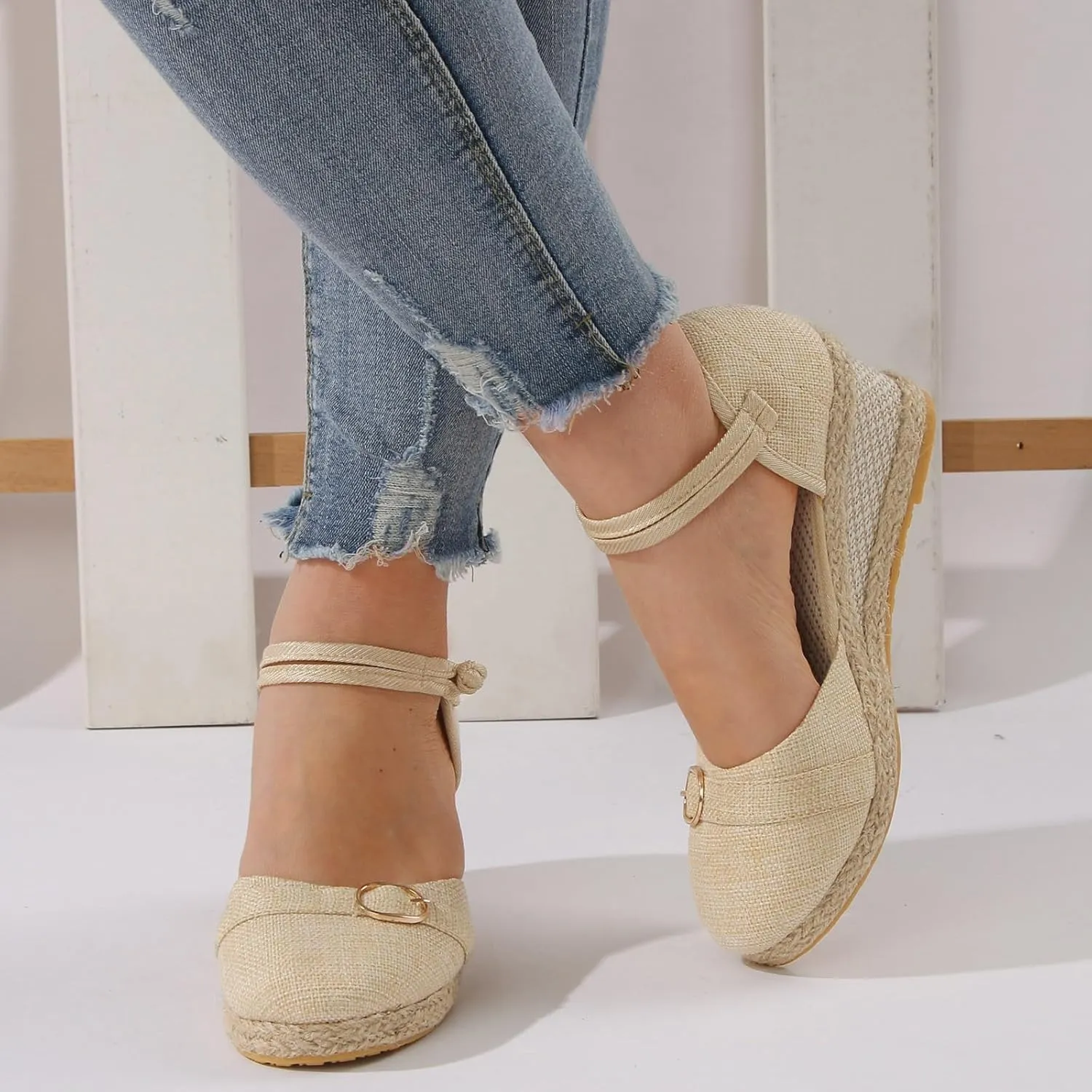 Wedge Sandals for Women 2024 Women Shoes Slope Heeled Linen Sandals Fashion Thick Heeled Beach Sandals