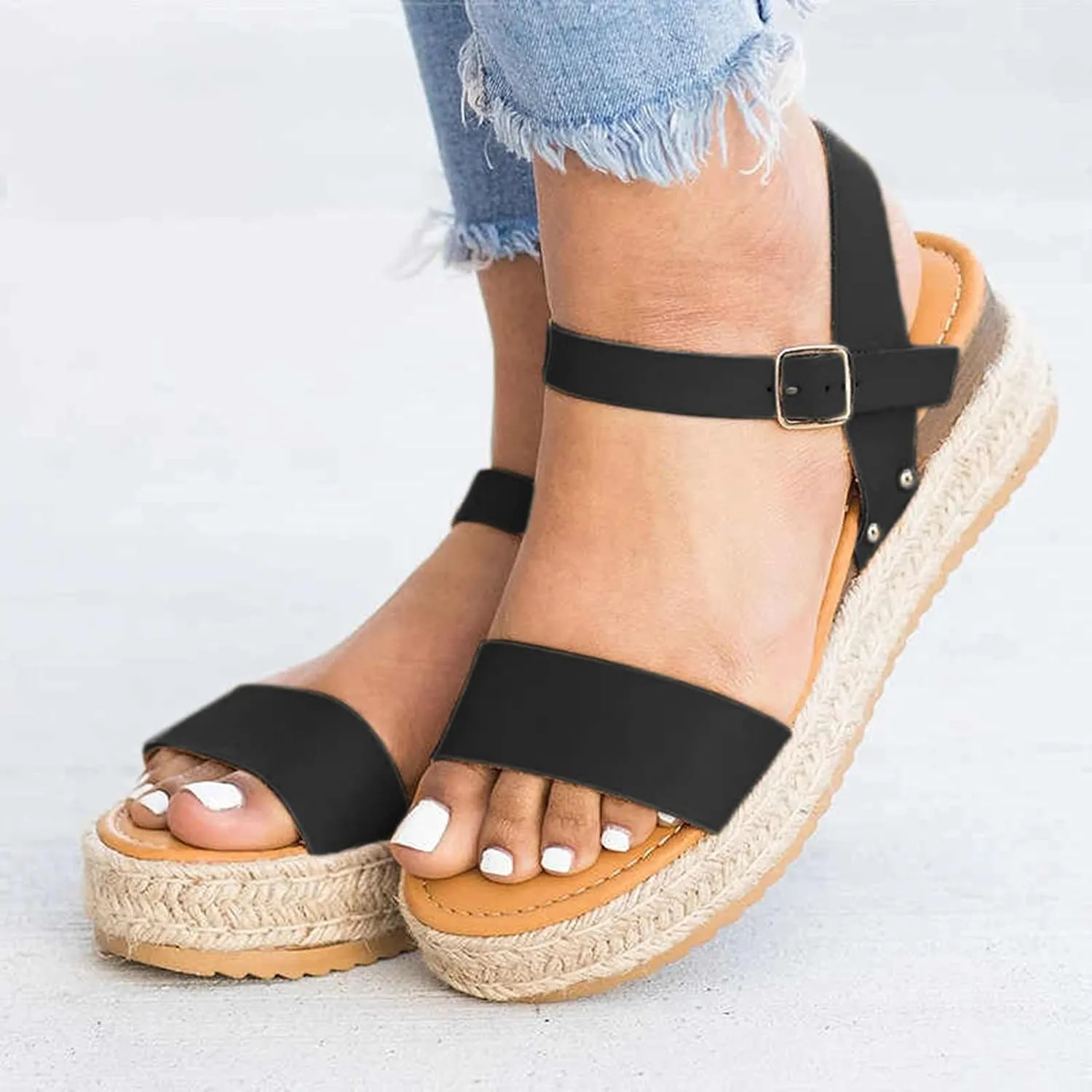 Wedge Sandals for Women Comfortable 2025 Dressy Open Toe Buckle Ankle Strap Espadrilles Flatform Summer Casual Sandal