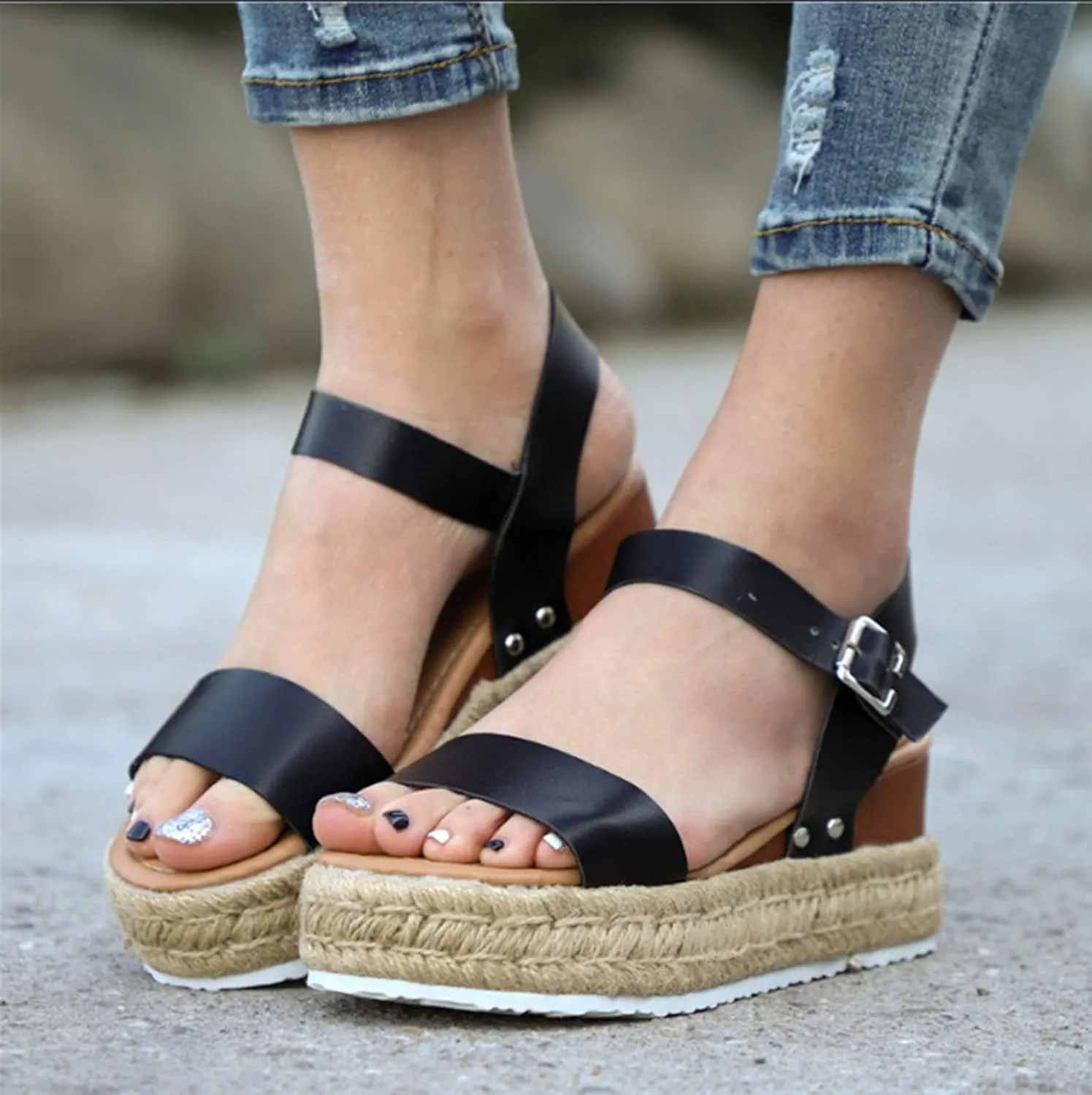 Wedge Sandals for Women Comfortable 2025 Dressy Open Toe Buckle Ankle Strap Espadrilles Flatform Summer Casual Sandal
