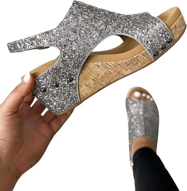 Wedge Sandals for Women Dressy Summer,Womens Espadrilles Platform Wedges Mid Heel Leather Sandals Buckle Open Toe Ankle Strap Comfortable Casual Summer Shoes