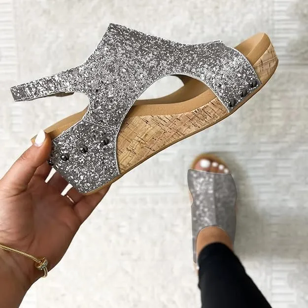 Wedge Sandals for Women Dressy Summer,Womens Espadrilles Platform Wedges Mid Heel Leather Sandals Buckle Open Toe Ankle Strap Comfortable Casual Summer Shoes