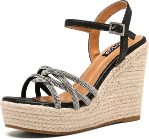 Wedge Sandals for Women, High Heel Summer Wedges, Open Toe Dressy Platform Espadrille with Ankle Strap Comfortable Party Shoes
