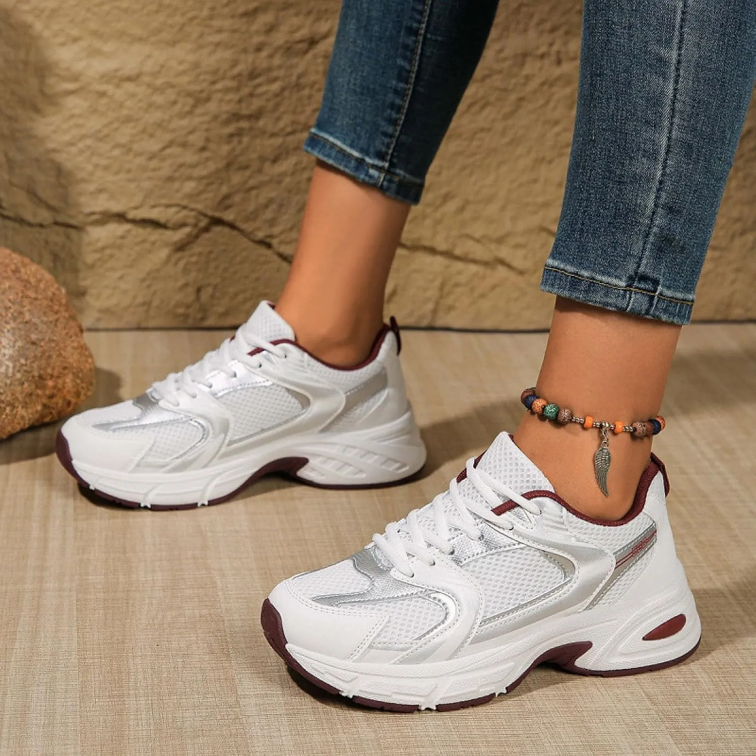 Wedge Sandals for Women Lace-Up Sneakers Breathable Mesh Non-Slip Casual Summer White Shoes For Woman Walking
