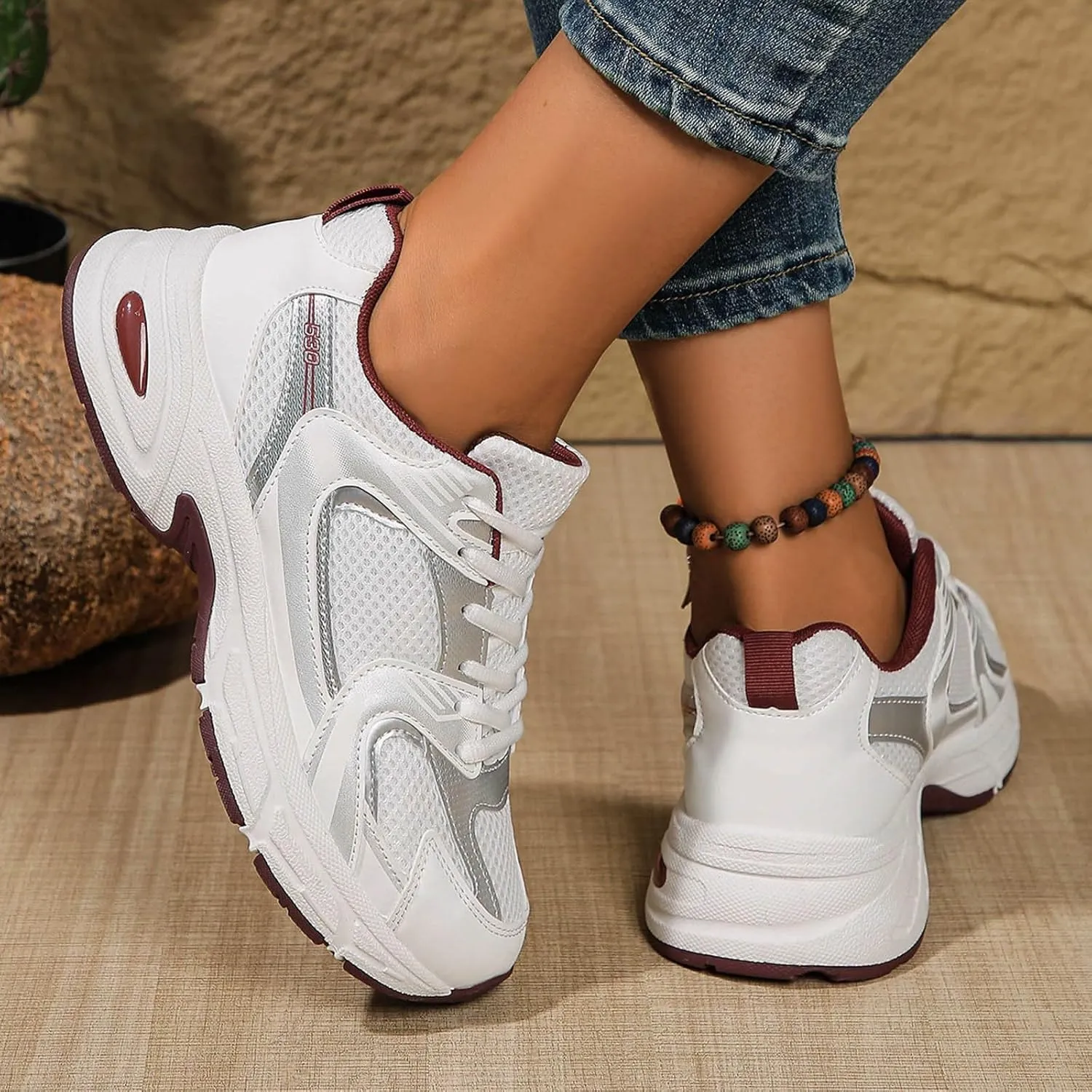 Wedge Sandals for Women Lace-Up Sneakers Breathable Mesh Non-Slip Casual Summer White Shoes For Woman Walking
