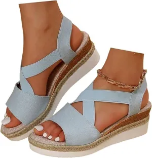 Wedge Sandals For Women Summer Dressy Flat,Ankle Strap Wedge Heels Espadrilles Open Toe Sandals,Orthopedic Sandals For Women,Summer Flat Wedge Heel Fish Mouth Casual Women'S Sandals
