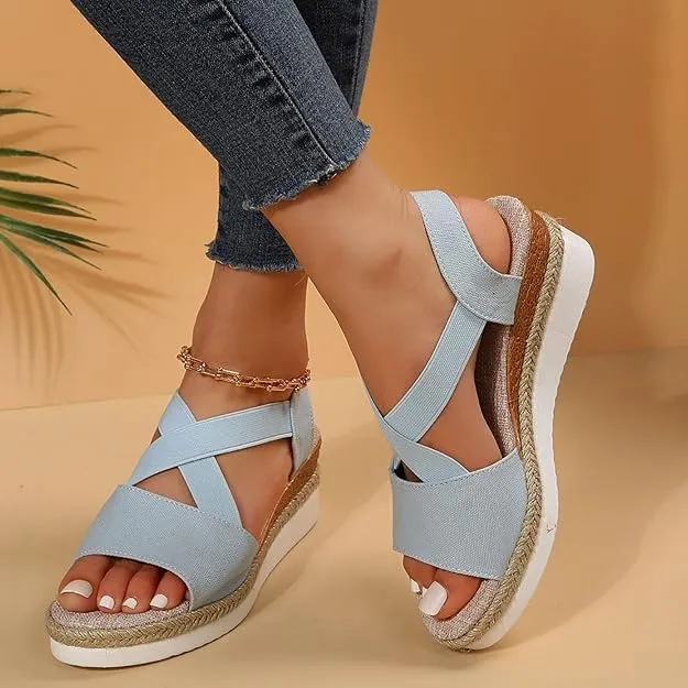 Wedge Sandals For Women Summer Dressy Flat,Ankle Strap Wedge Heels Espadrilles Open Toe Sandals,Orthopedic Sandals For Women,Summer Flat Wedge Heel Fish Mouth Casual Women'S Sandals