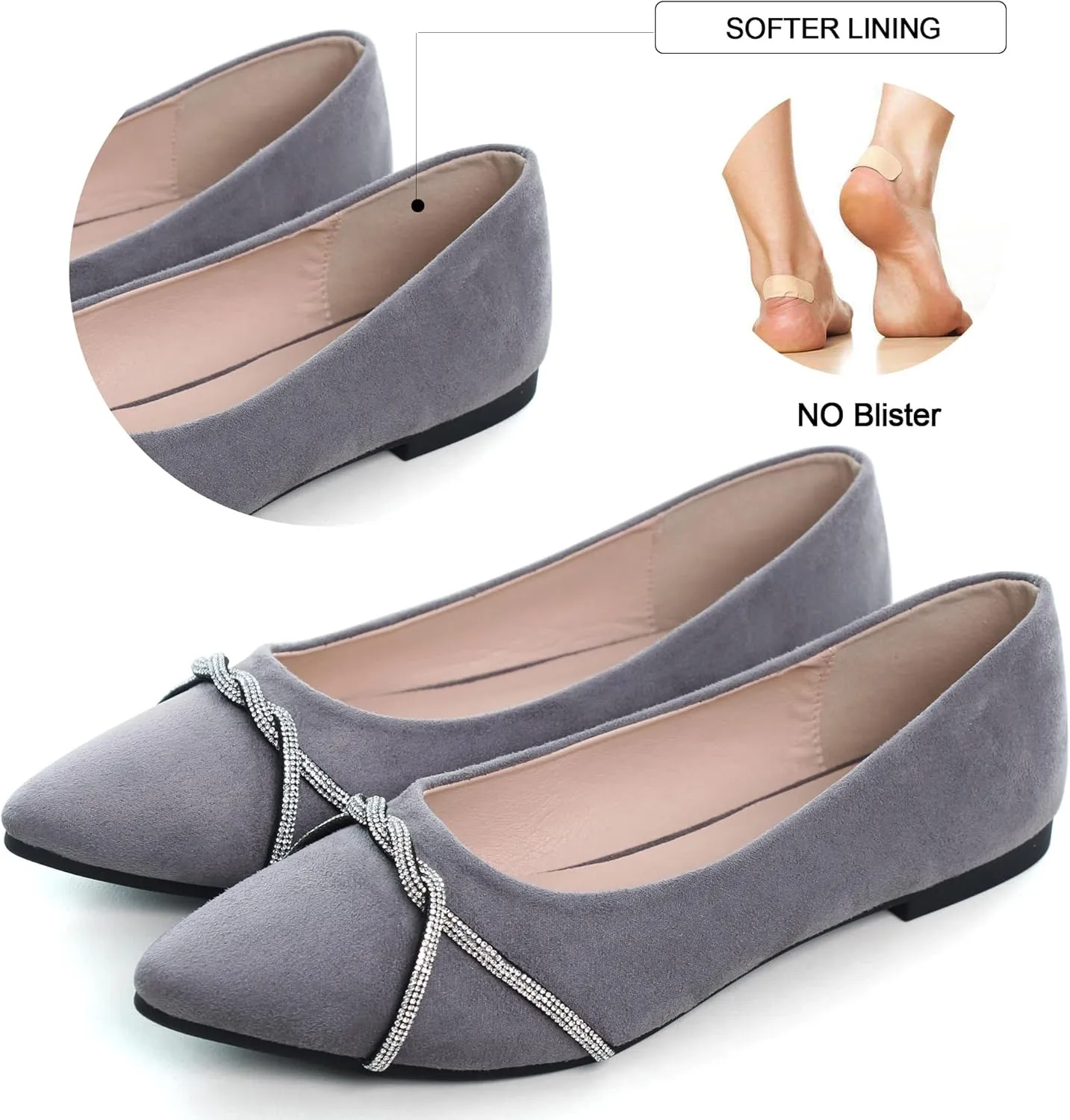 WENJIAZHIZHI Womens Ballet Flats Shoes Black Chains Slip-On Loafers Flat Dress Shoes for Women Dressy Comfortable Pointed Toe