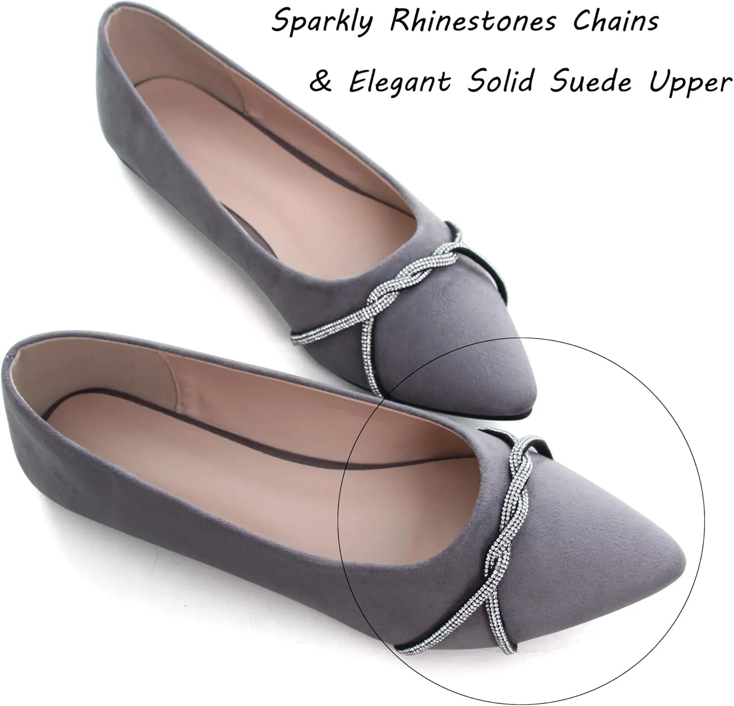 WENJIAZHIZHI Womens Ballet Flats Shoes Black Chains Slip-On Loafers Flat Dress Shoes for Women Dressy Comfortable Pointed Toe