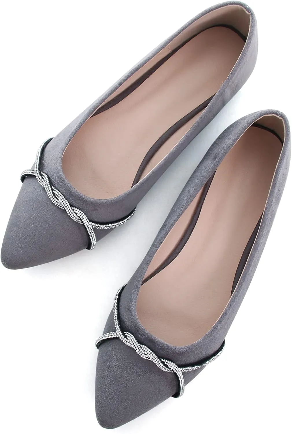 WENJIAZHIZHI Womens Ballet Flats Shoes Black Chains Slip-On Loafers Flat Dress Shoes for Women Dressy Comfortable Pointed Toe