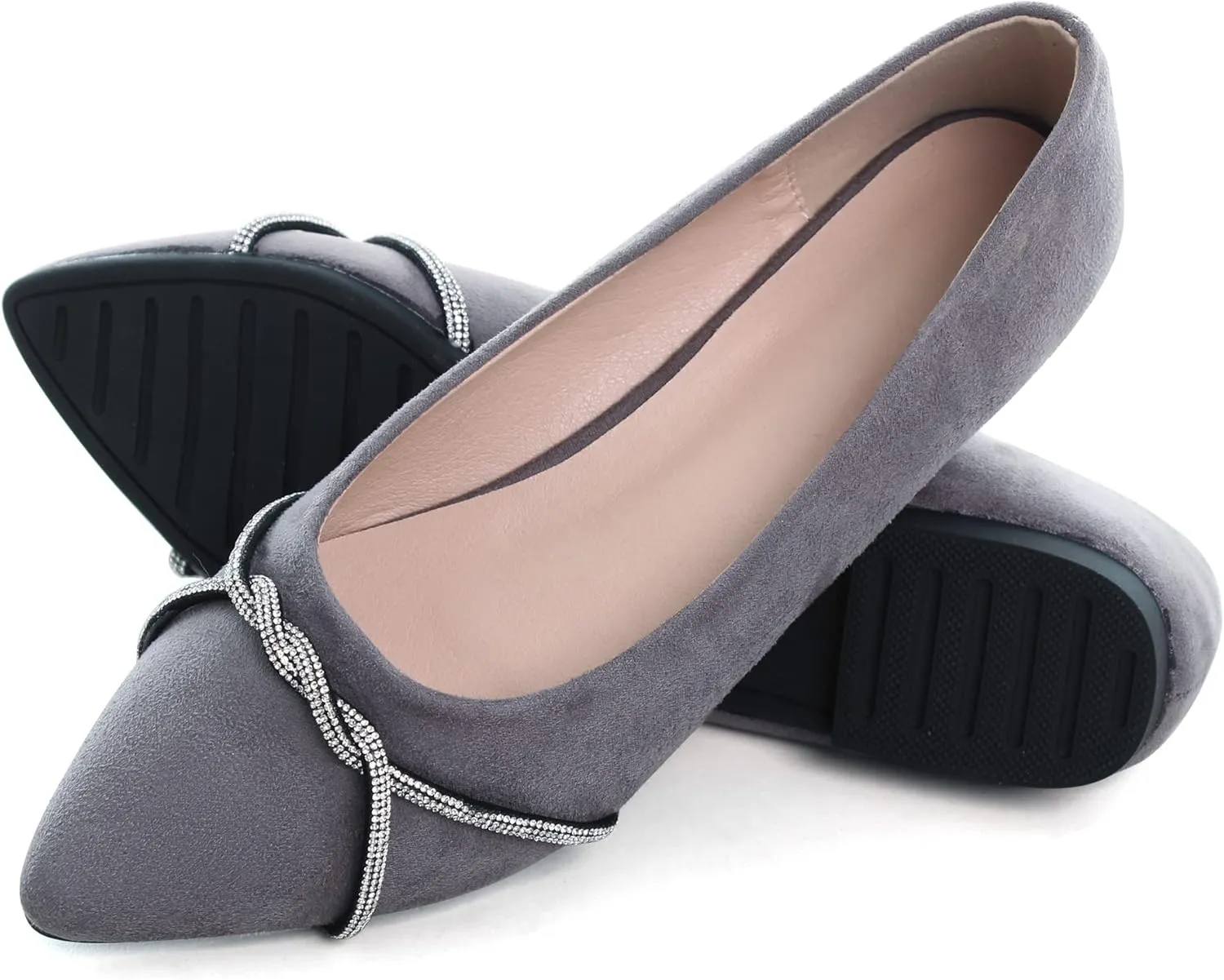 WENJIAZHIZHI Womens Ballet Flats Shoes Black Chains Slip-On Loafers Flat Dress Shoes for Women Dressy Comfortable Pointed Toe
