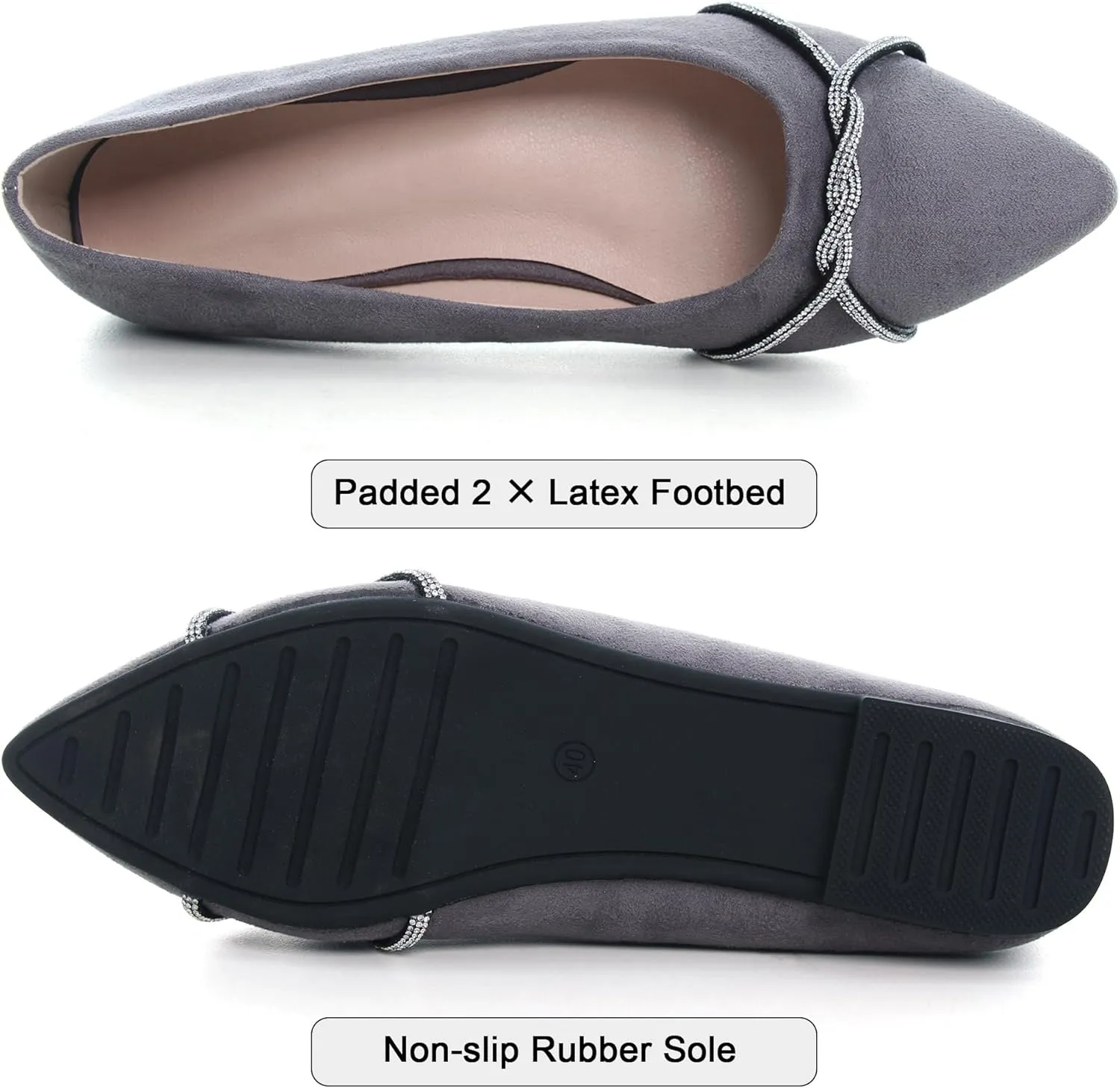 WENJIAZHIZHI Womens Ballet Flats Shoes Black Chains Slip-On Loafers Flat Dress Shoes for Women Dressy Comfortable Pointed Toe