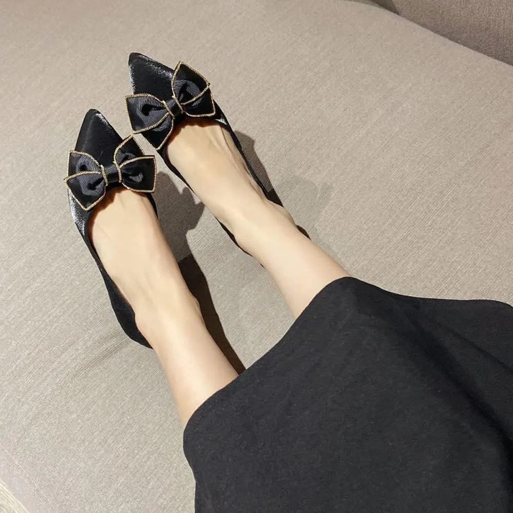 WENJIAZHIZHI Womens Glittery Bow Ballet Flats Pointed Toe Loafers Flat Dress Shoes for Women Wedding Dressy Comfortable