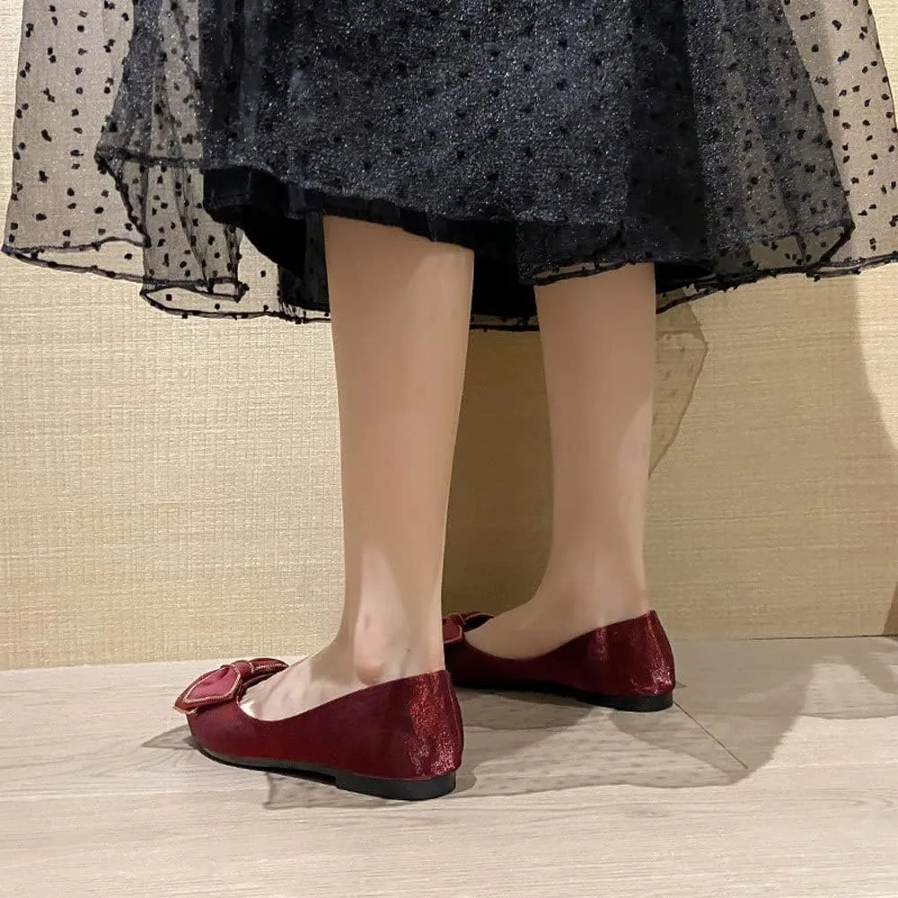 WENJIAZHIZHI Womens Glittery Bow Ballet Flats Pointed Toe Loafers Flat Dress Shoes for Women Wedding Dressy Comfortable