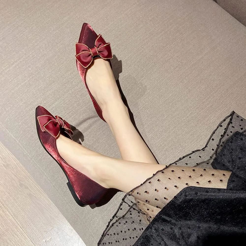 WENJIAZHIZHI Womens Glittery Bow Ballet Flats Pointed Toe Loafers Flat Dress Shoes for Women Wedding Dressy Comfortable
